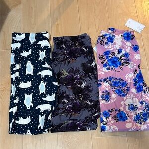 Set of 3 Printed Leggings - Navy Polar Bear, Charcoal Floral, Pink Blue Floral